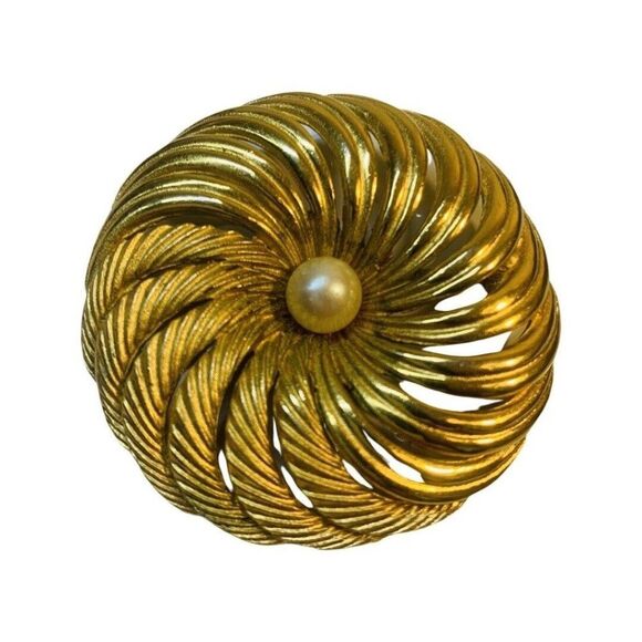 Orena Paris?Round Shape White Pearl swirl Wreath Vintage Gold Tone Brooch Pin 2” - Picture 1 of 5